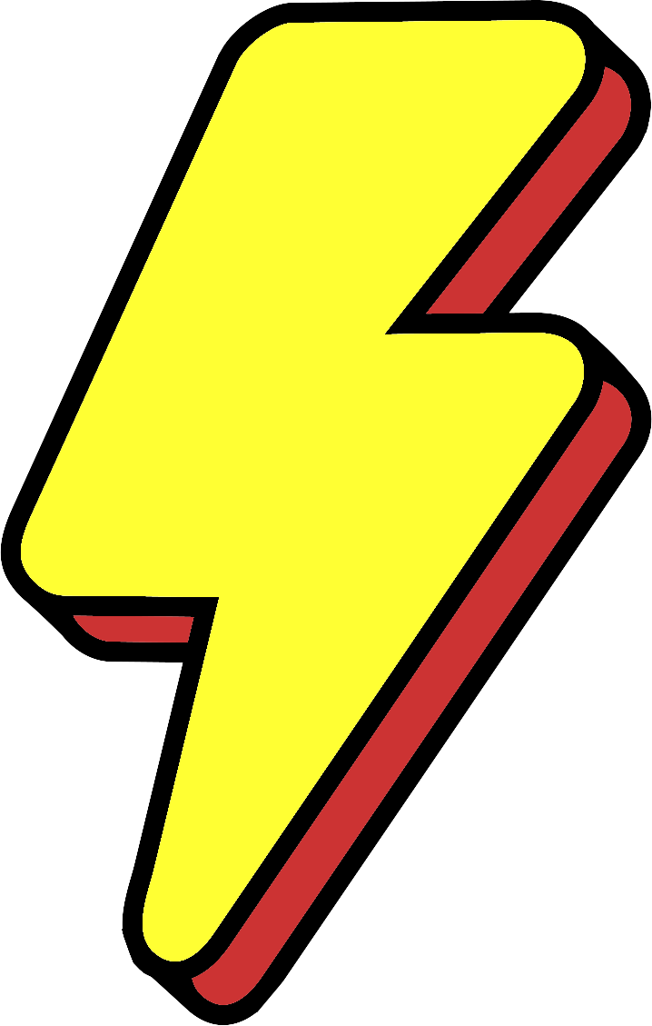 The original yellow lightning bolt with dark outline and red offset
